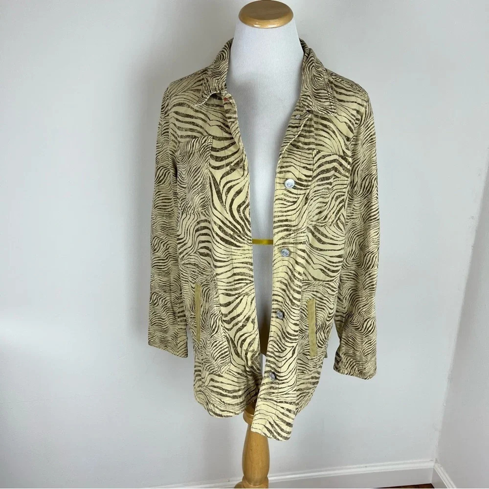 Pilcro Anthropologie Zebra Striped Shirt Jean Jacket Animal Print Shacket XS - Picture 3 of 8